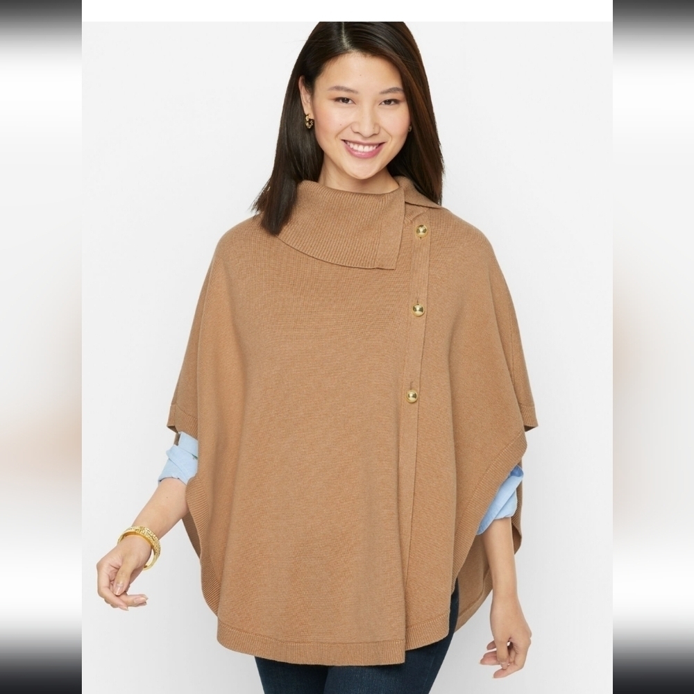 Talbots Women's Cape Poncho Tan with Gold Colored Hardware, Small - Picture 2 of 14